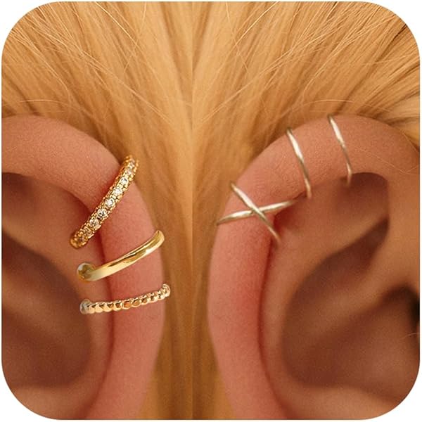 Xunuo 6 Pairs Rose Gold Tone Stainless Steel Ear Cuff Wraparound