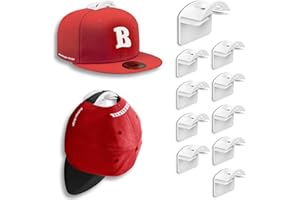 BRATEAYA Wall Hat Hooks for Baseball Caps, Adhesive Hat Display Rack Wall Mount, Super Strong Ball Cap Holder, No Drilling Hat Organizer Hanger, White, 10 Pack