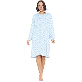Casual Nights Women's Long Sleeve Nightgown | Printed Henley Sleepwear Nightshirt