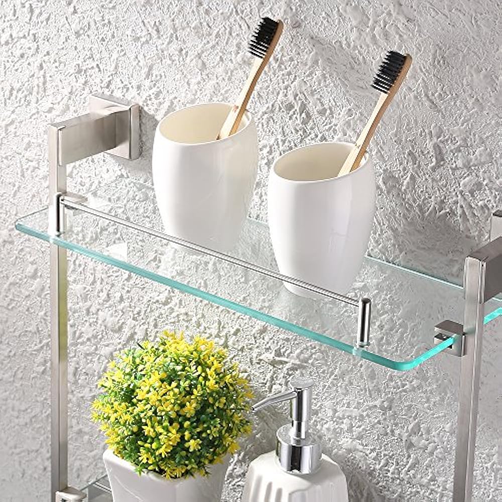 Bathroom Glass Shelf 2 Tier 16Inch Tempered Shower Caddy Basket Stainless Steel eBay