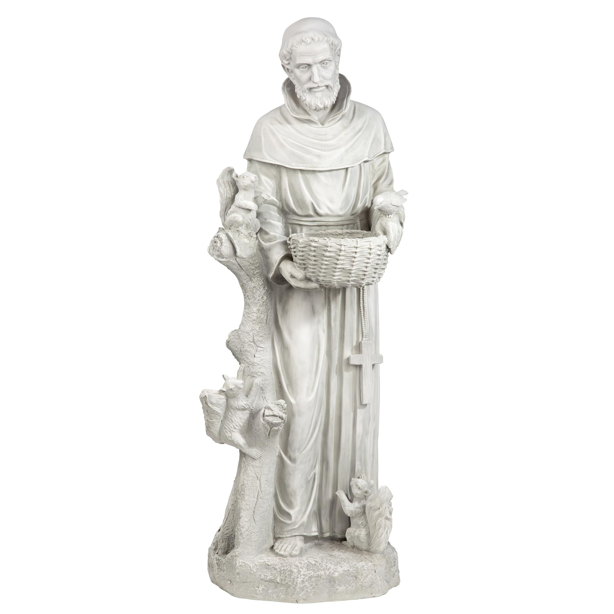 Design Toscano KY1299 Nature's Nurturer Saint Francis Garden Statue Birdfeeder, Large 94 cm, Polyresin, Antique Stone, Off White
