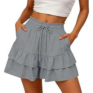 Nantdog Skorts for Women Ruffled Tiered Pleated Mini Skirts Summer Casual High Waist Flowy Loose Tennis Golf Clothes