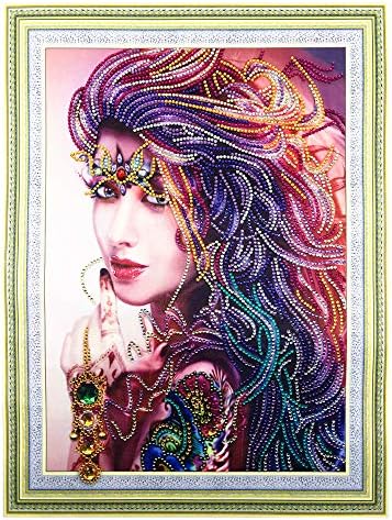 Hibah DIY 5D Diamond Painting Special Shape Diamond Mosaic Set, Cross Stitch Rhinestones Europe and America Indian Beauty Embroidery Painting 16x20in