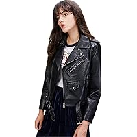Jhichic Women's Faux Leather Textured Short Moto Jacket Zip-up