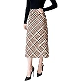 utcoco Plaid Midi Skirt for Women 2025 Fall Winter High Waist A Line Bodycon Pencil Skirts Trendy