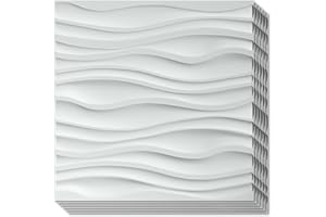 Art3d PVC Wave Board Textured 3D Wall Panels, White, 19.7" x 19.7" (12 Pack)