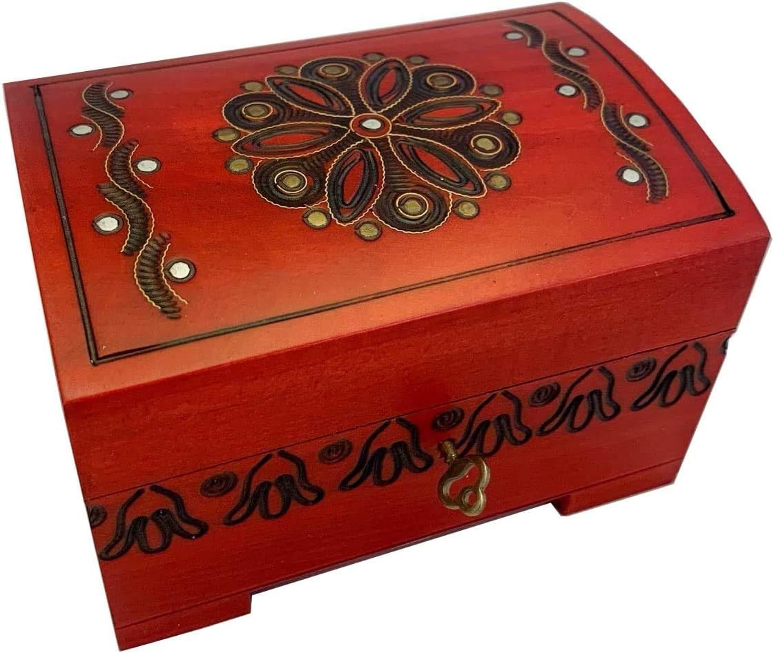 Handmade Wooden Chest with Lock and Key Wooden Jewelry Keepsake Box Floral Design Made in Poland