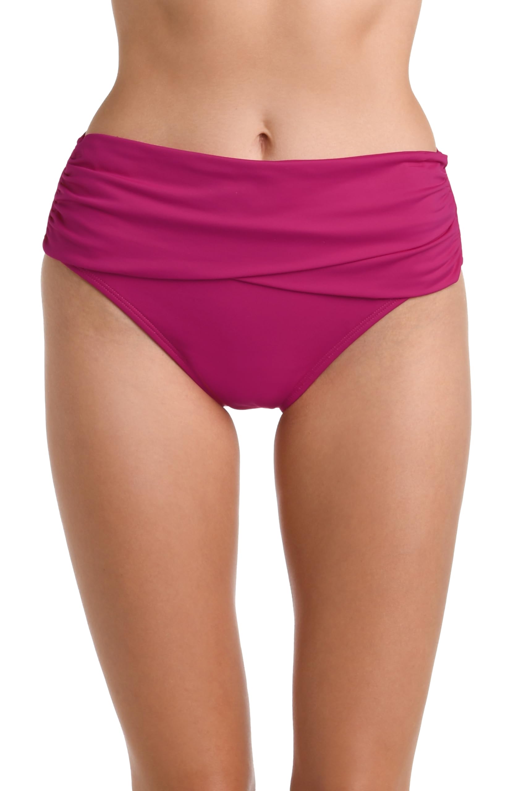 La Blanca Women’s Island Goddess Mid Waist Pant Bikini Swimsuit Bottom, Magenta, 10