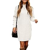 Saodimallsu Womens Cable Knit Mini Sweater Dress Turtleneck Fall Casual Chunky Long Sleeve Slimming Short Dresses