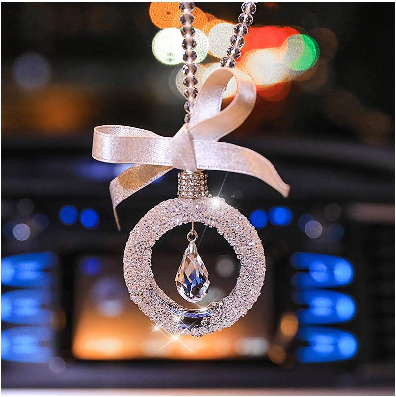 YGMONER Crystal Car Rearview Mirror Hanging Pendant Car Hanging Ornament with Gift Box (Oval)