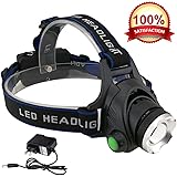 KOLPCTT Rechargeable Headlamp LED, 3 Modes Headlight, T6 Flashlight Headlamp, Battery Powered Helmet Light for Camping, Running, Outdoor fishing,hiking and reading, present a charger