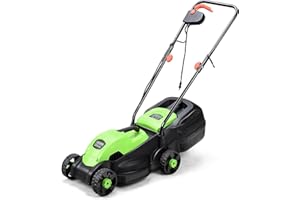 IRONMAX Electric Lawn Mower, 12.5 Amp 1200W Corded Push Mower with 3 Cutting Heights, 30L Grass Collection Bag, Folding Handl