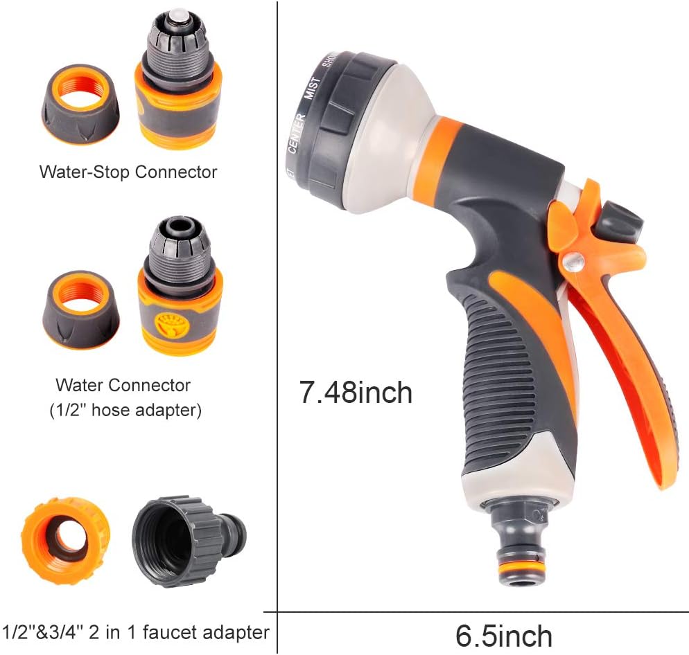 VICKMALL Hose Spray Gun with Hose Connector 8 Adjustable Patterns Hose Gun High Pressure Hose Nozzle with Flow Control Garden Hose Spray Gun for Watering Plants and Lawns Washing Cars and Pets - Image 5