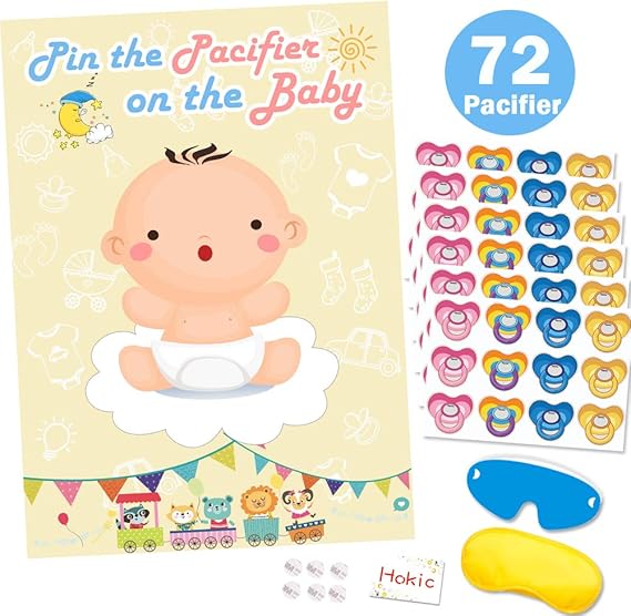 Pin The Pacifier On The Baby Game for Baby Shower Decorations Kids Birthday Party