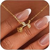925 Sterling Silver Rose Flower Pendant Necklace for Women,14K Gold Plated Cubic Zirconia Rose Flower Necklaces for Mother Daughter Dainty Floral Chain Choker Necklace Jewelry Gift for Valentine's Day