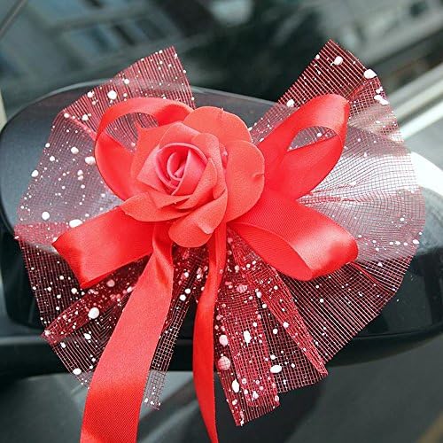 6-Pack Flower Bouquet Car Decoration Auto Rearview Mirror and Handle Flower Decoration Wedding Supplies (red)