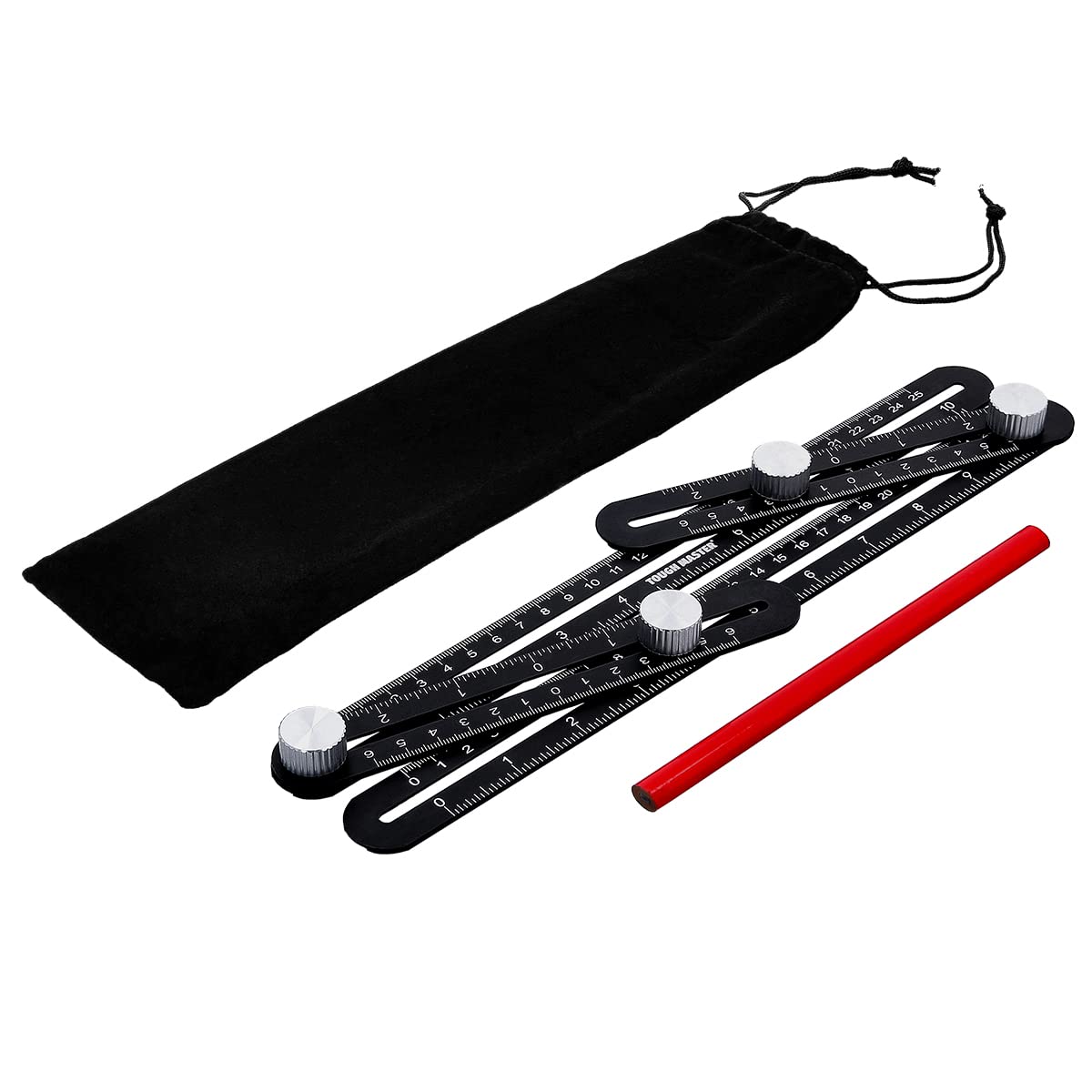 TOUGH MASTER Folding Measuring Ruler, 25cm Aluminium Multi Angle DIY Wood Working Tool, Lightweight 4 Fold Ruler For Handyman Builder, Carpenter, Tilers & Craftsman, Black, TM-FR25
