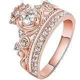 BOHG Jewelry Womens 18K Rose Gold Plated Fashion Cubic Zirconia CZ Princess Crown Tiara Ring Wedding Band Size 7