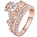 LWLH Jewelry Womens 18K Rose Gold Plated Fashion Cubic Zirconia CZ Princess Crown Tiara Ring Wedding Band