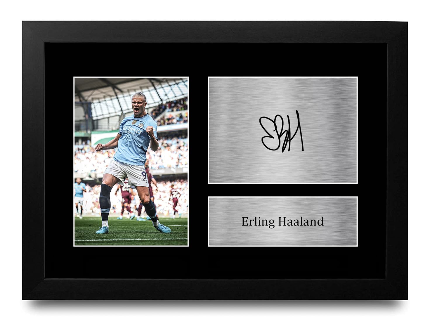 HWC Trading FR A4 Erling Haaland Manchester City Gifts Printed Signed Autograph Picture for Football Fans and Supporters - A4 Framed