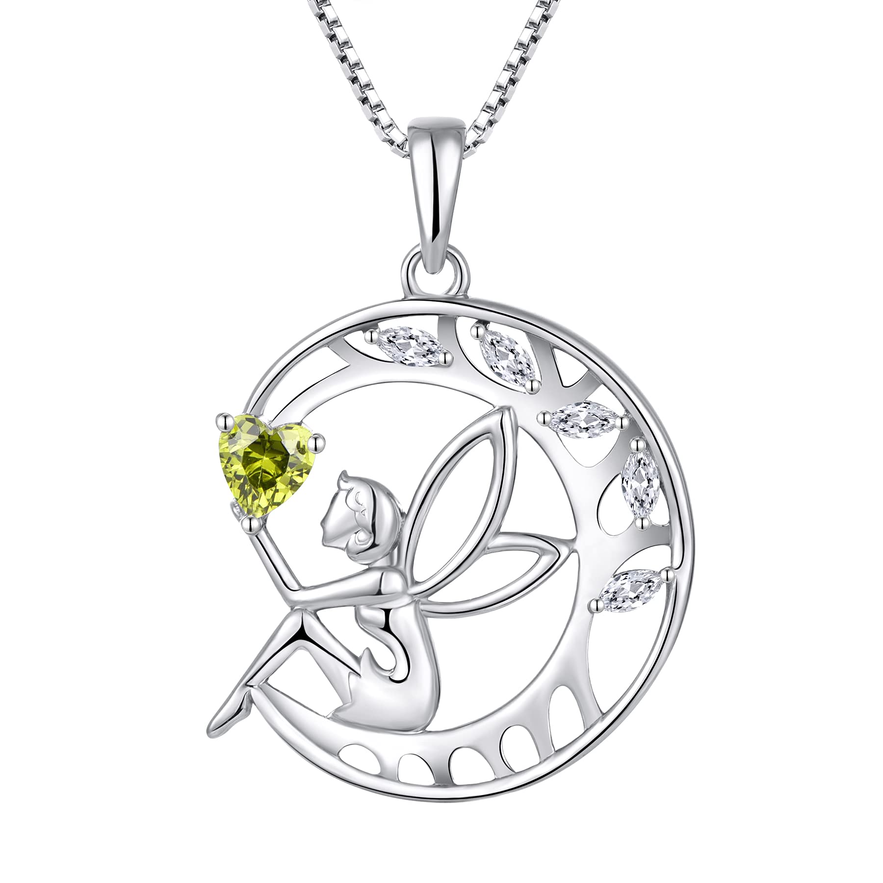 FJ Guardian Angel Necklace 925 Sterling Silver Tree of Life Pendant Peridot Necklace August Birthstone Jewellery for Women โ image 1