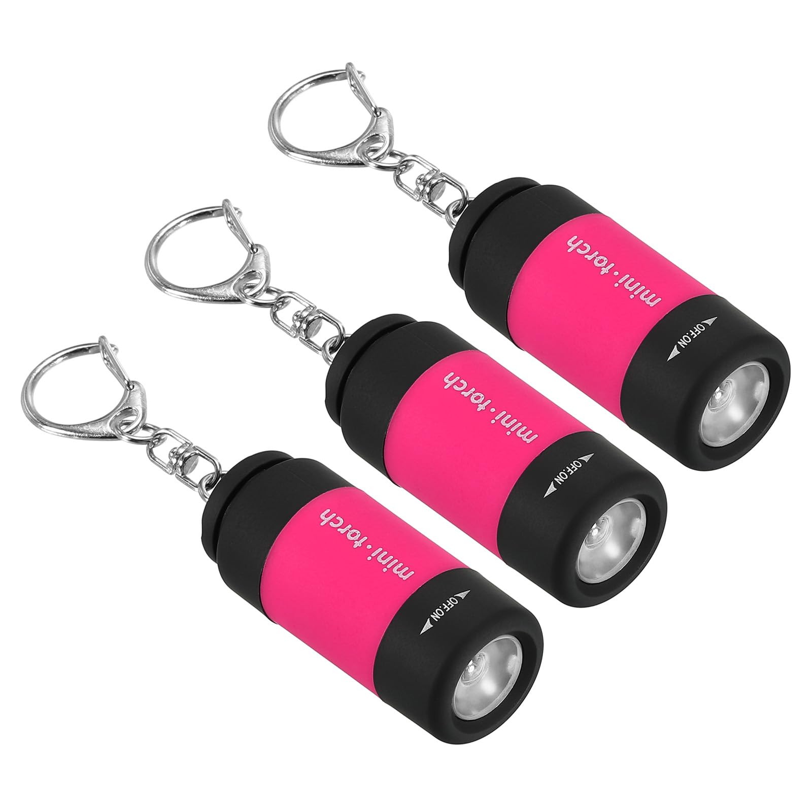 PATIKIL 2.1" Mini Rechargeable LED Keychain Flashlight, 3 Pack EDC Portable Small Torch with USB Charging for Everyday Carry, Bright Pink