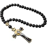 Catholic Car Rosary for Rearview Mirror, Black 40-Bead Rosary with Saint Benedict Cross, Cross for Car Mirror Hanging, Prayer Rosary for Car, Christian Gift for Catholics