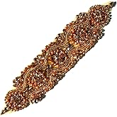HelluyerDC 1PC Champgane Beautiful Rhinestones Beaded Applique Patch for Bridal Belts Hairband Bridal Dress Evening Gown Dance Costumes DIY Decoration 9.8 * 2.1 inches