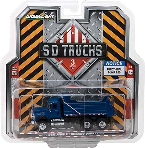 New 1:64 GREENLIGHT SD TRUCK SERIES 3 COLLECTION - 2017 International Workstar Construction Dump Truck Blue Diecast Model Car By Greenlight