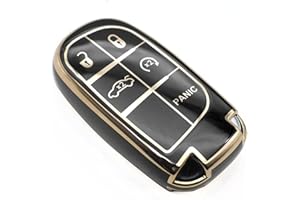 FEYOUN Key Fob Cover Compatible with Jeep Grand Cherokee Renegade Chrysler 200 300 Dodge RAM Durango Challenger Journey Dart Fiat TPU Remote Keyless Key Fob Case Protection Shell Accessories, Black