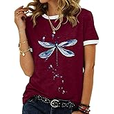 JNIFULI Women's Graphic Tees Casual Summer Funny Dragonfly Printed Short Sleeve Cute T Shirts Tops