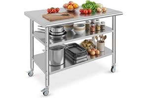 Heavy Duty Stainless Steel Work Table 36"X18"X34", NSF Certified Commercial Prep Table with Adjustable Undershelf, Wheels Ide