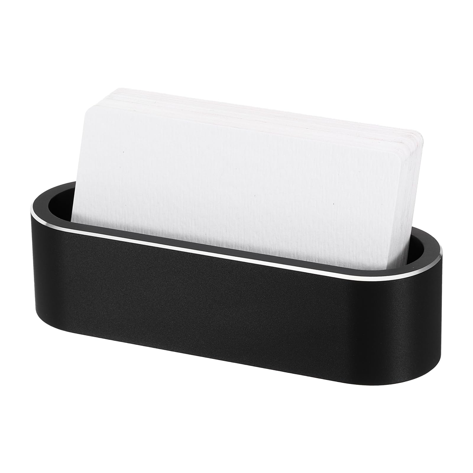PATIKIL Business Card Holder for Desk, Metal Name Card Display Organizer Aluminum Alloy Desktop Card Stands for Office Desk Organization, Black