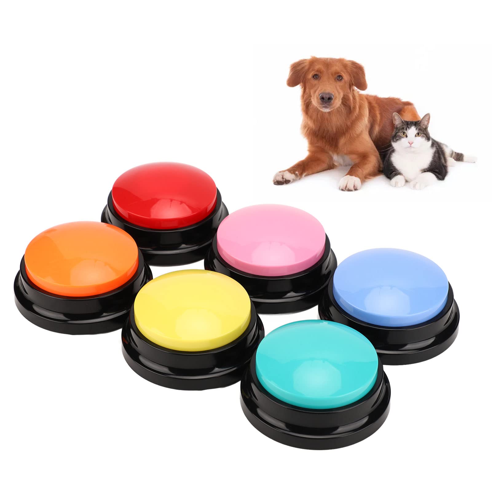 Voice Record Button Pet Talking Buttons Set, 6Pcs Dog Cat Sound Recording Buttons for Speech and Communication Training, Portable 30 Seconds Training Buzzer DIY Playing and Training Dog