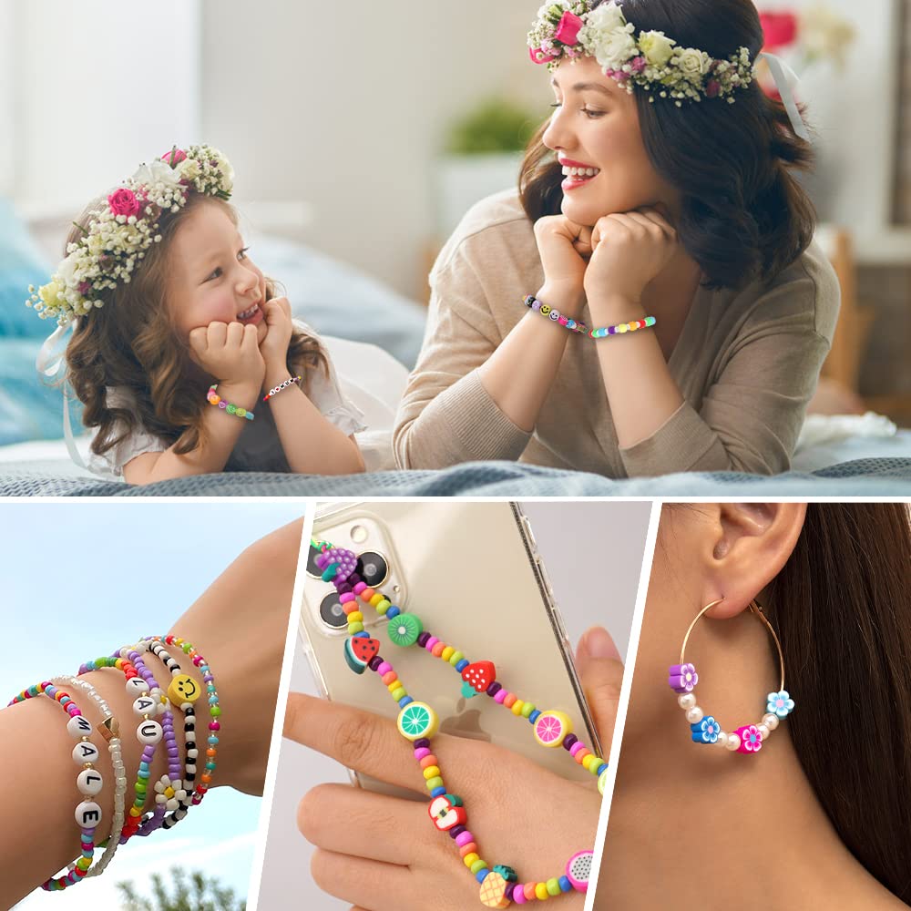 JOICEE Bracelet Making Kit Pony Beads fruite Flower Polymer Clay Beads Letter Beads for Jewelry Making, DIY Arts Earring and Crafts Gifts for Girls Age 6 7 8 9 10-12