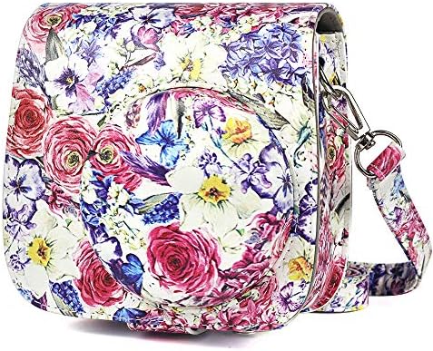 Alkia Protective Case Compatible for Fujifilm Instax Mini 9 / Mini 8 / Mini 8+ Instant Camera Case Bag - Premium Vegan Leather Bag Cover with Removable Strap (Colorful Rose)
