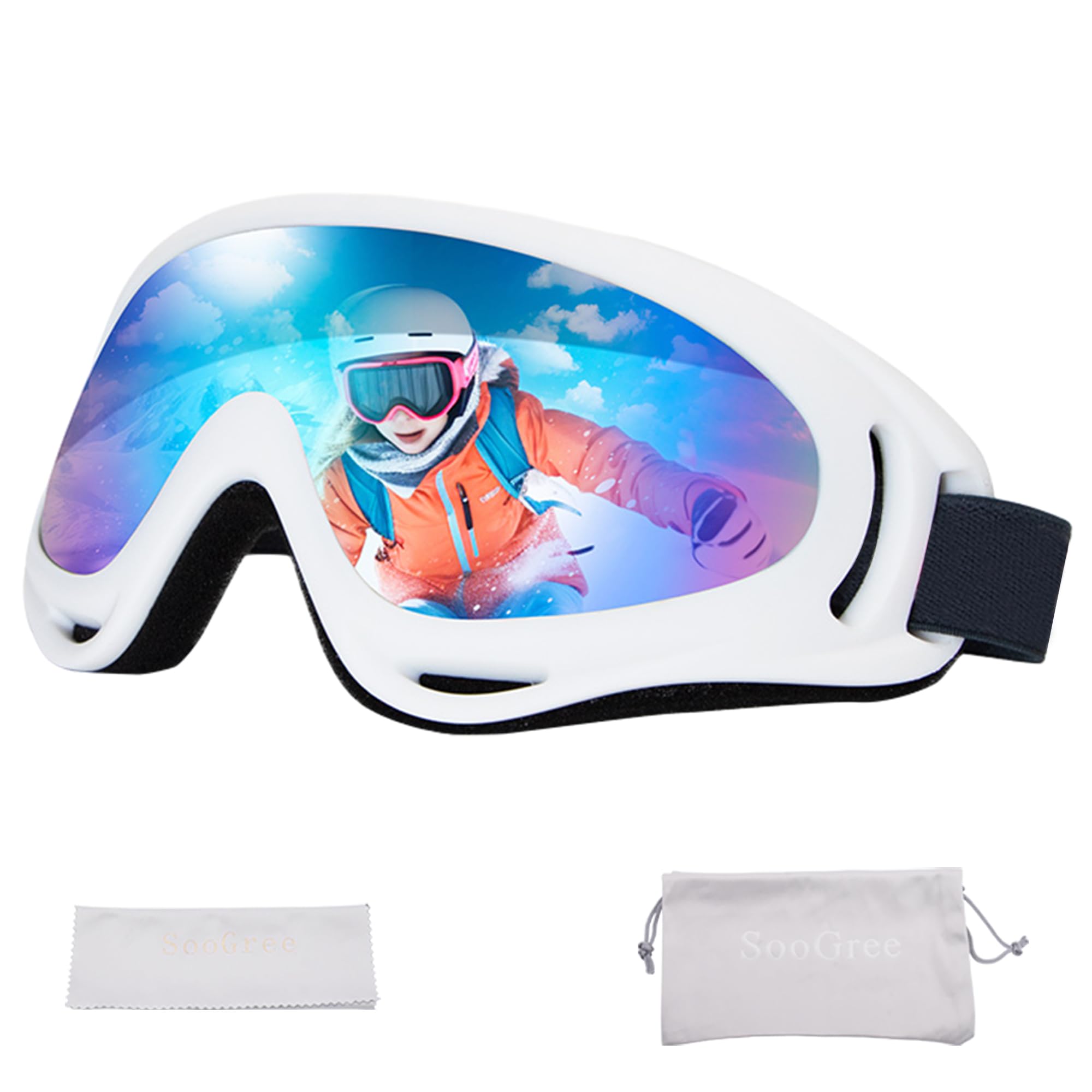 Photo 1 of SooGree Ski Goggles Snowboard Ski Snow Windproof Dustproof Goggles Glasses Motorcycle Goggles Cycling Glasses for Men Women (White Frame Colorful Lens)