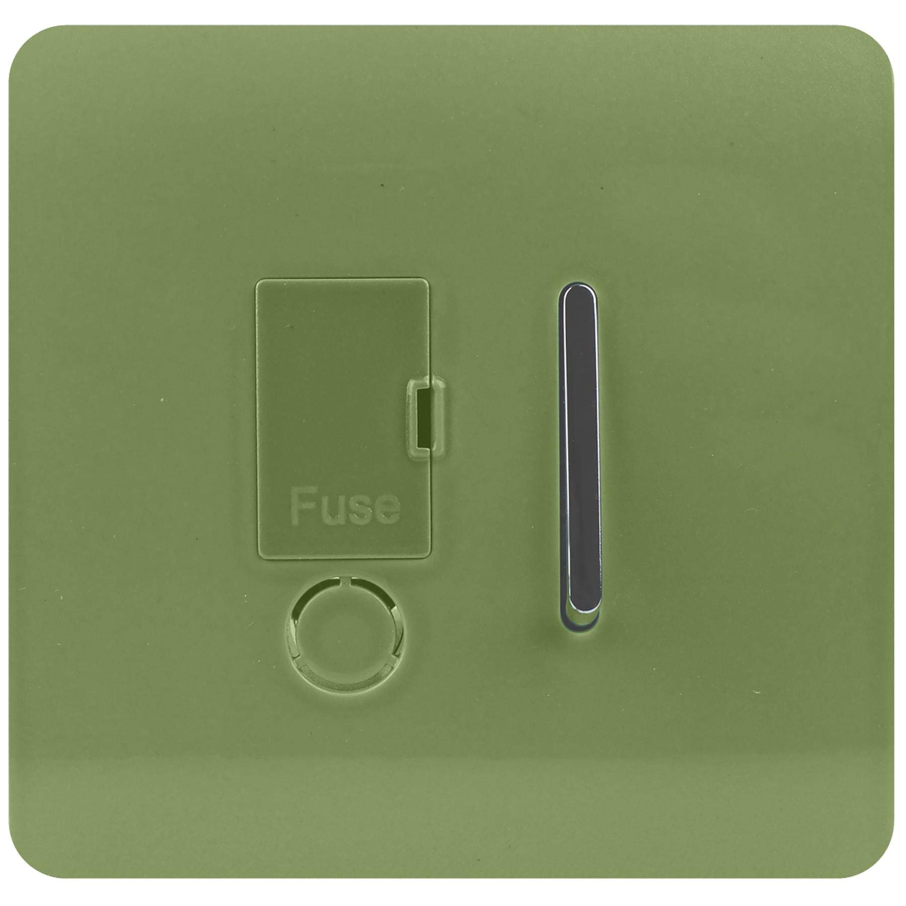 Trendi Switch Screwless Artistic Modern Glossy Tactile 230V Switched 13 A Single Fused Spur Connection Unit w/Flex Outlet Chrome Rocker in Moss Green - ART-FSMG