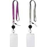 YOUOWO 2 Pack Lanyards with Vertical ID Badge Holders and Retractable Badge Reel with Clips,Office Neck Grey Purple Lanyard Waterproof