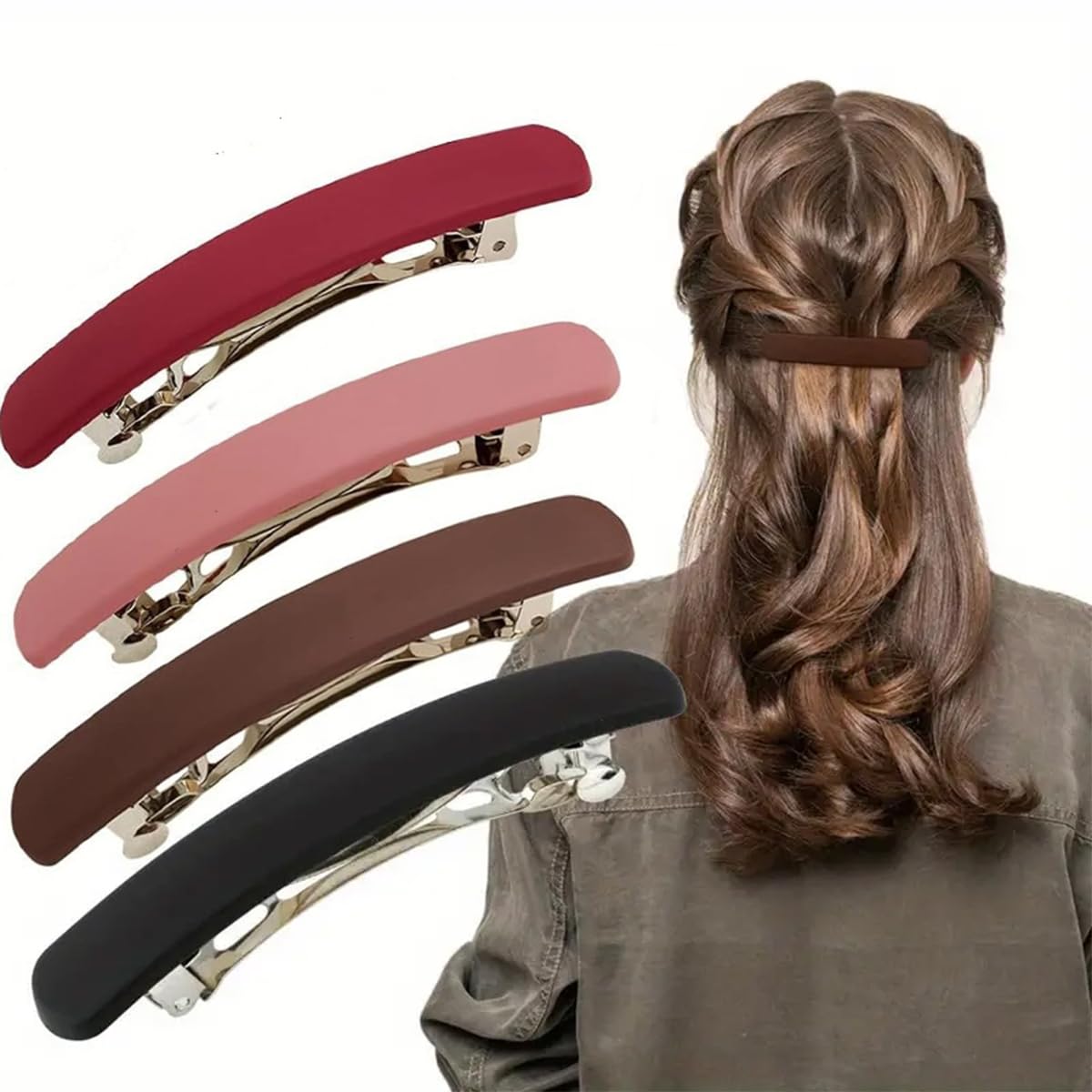 4PCS Matte Hair Clips for Women,Colored Hair Barrette,Automatic Snap-on Hair Pins,Elegant French Clasp Hair Styling Clips for Women Girls thick hair
