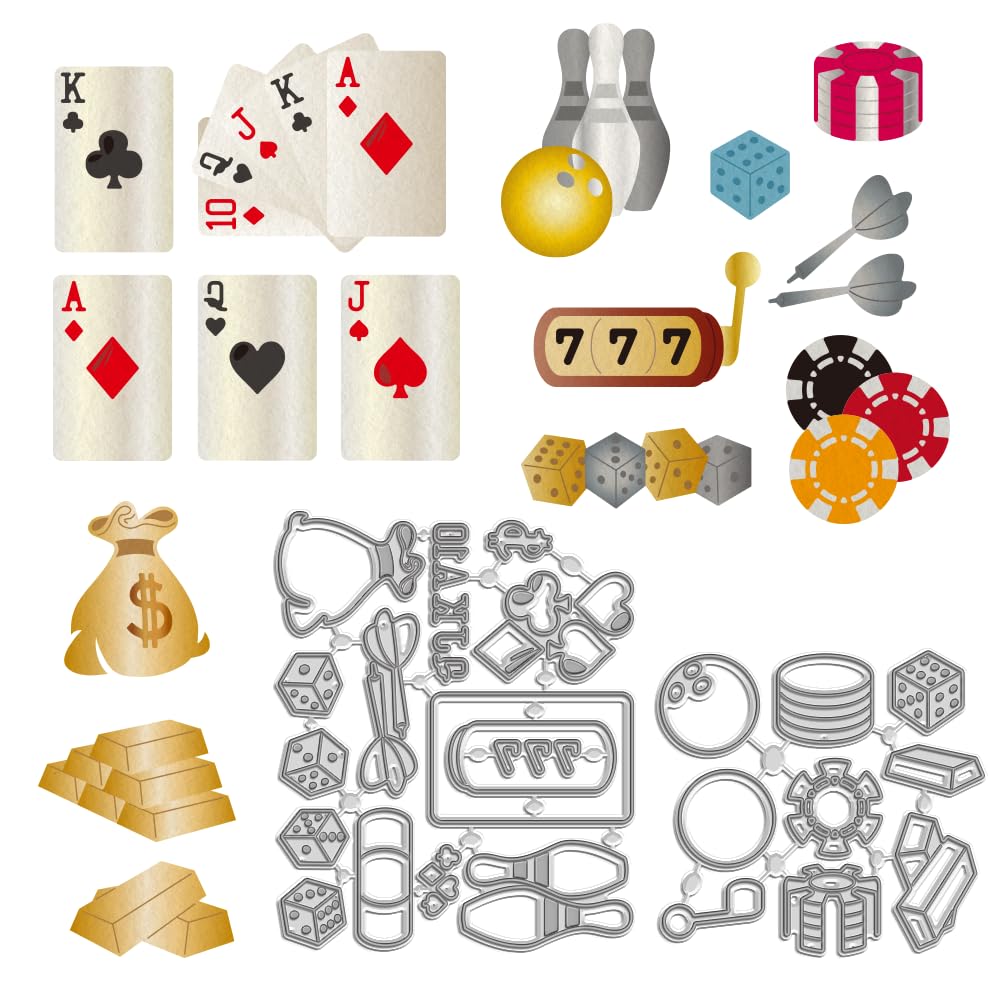 WADORN 2Pcs Poker Dice Dart Carbon Steel Cutting Dies Stencils, Bowling Money Pocket Pattern Metal Cut Die Stencils for DIY Scrapbooking Photo Album Decor Embossing Template for Greeting Card Making