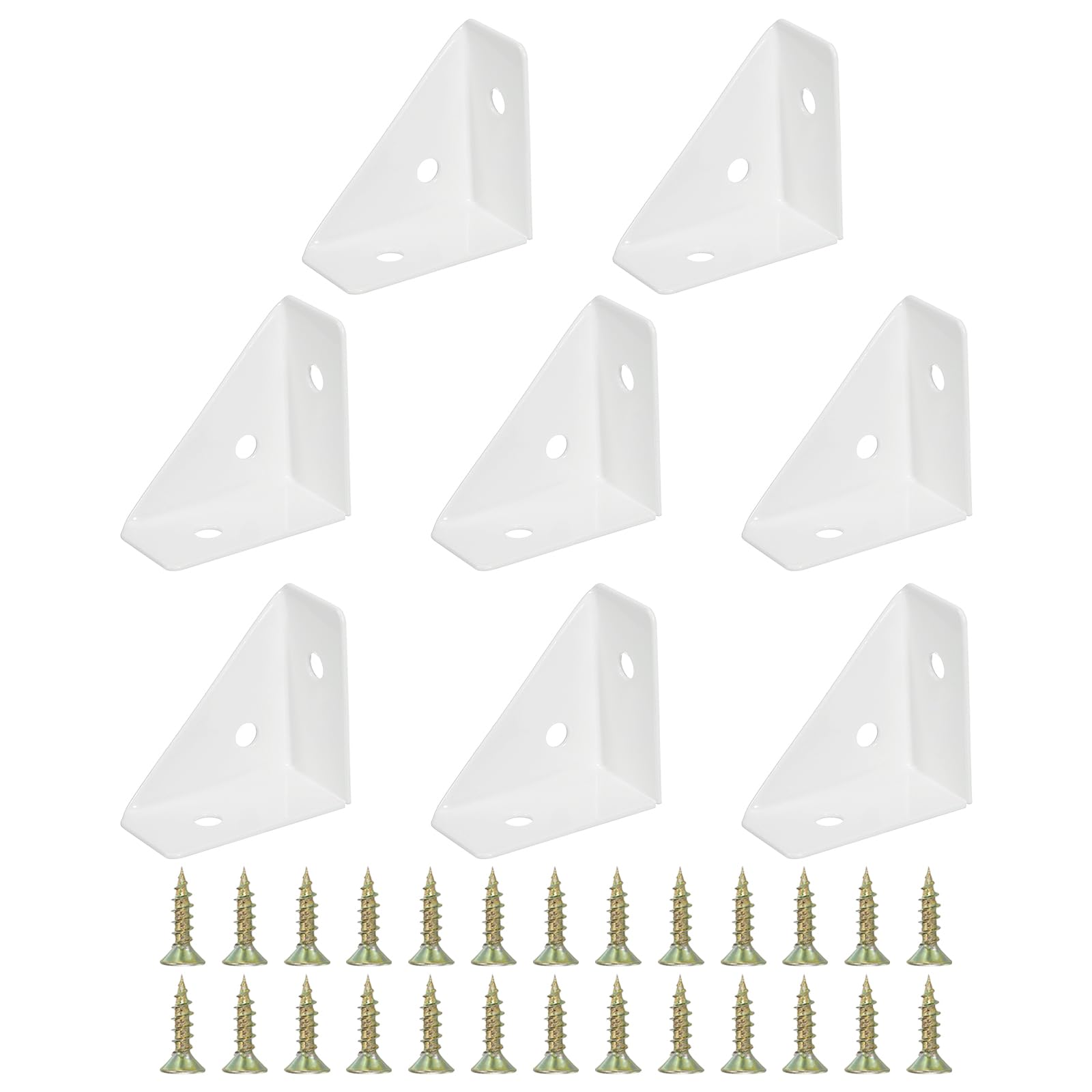 PATIKIL Corner Braces 1.5 x 1.5 Inch, 8 Pieces Triangle Shelf Bracket Joint Right Angle Bracket Cold Rolled Steel Braces Joining Support with Screws for Desk Bed Edge, White