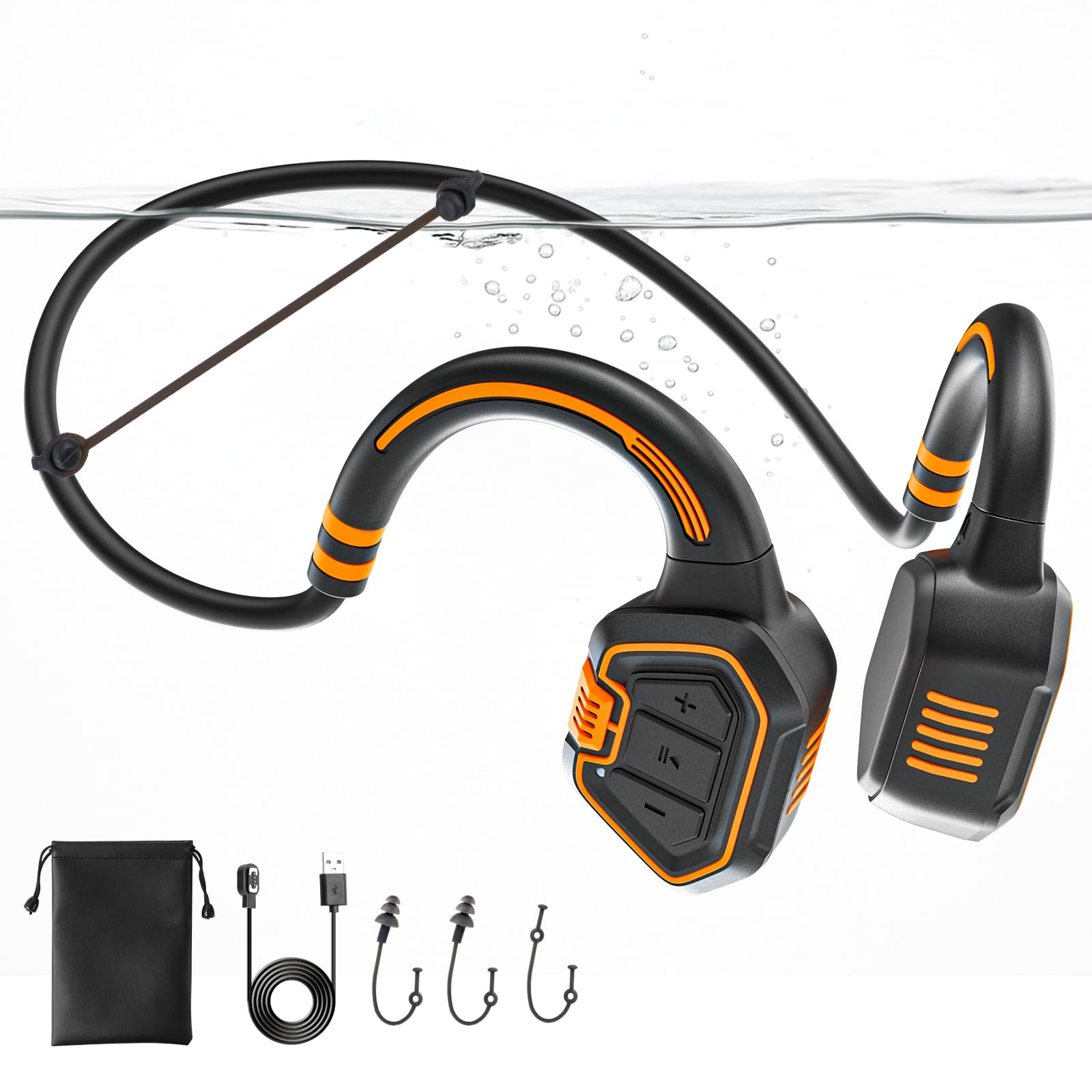 Photo 1 of Inawenxlg Bone Conduction Swimming Headphones – IP68 Waterproof Open-Ear Bluetooth 5.3 with 32GB MP3 Player, Underwater Swim Headset for Pool Training, Orange