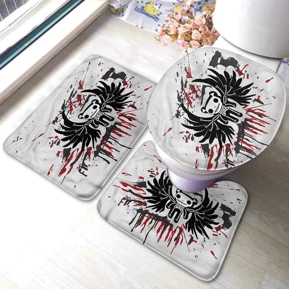Halloween Bathmat Toilet Mat Set Extra Soft Absorbent Bathroom Rug Comic Dead Skull