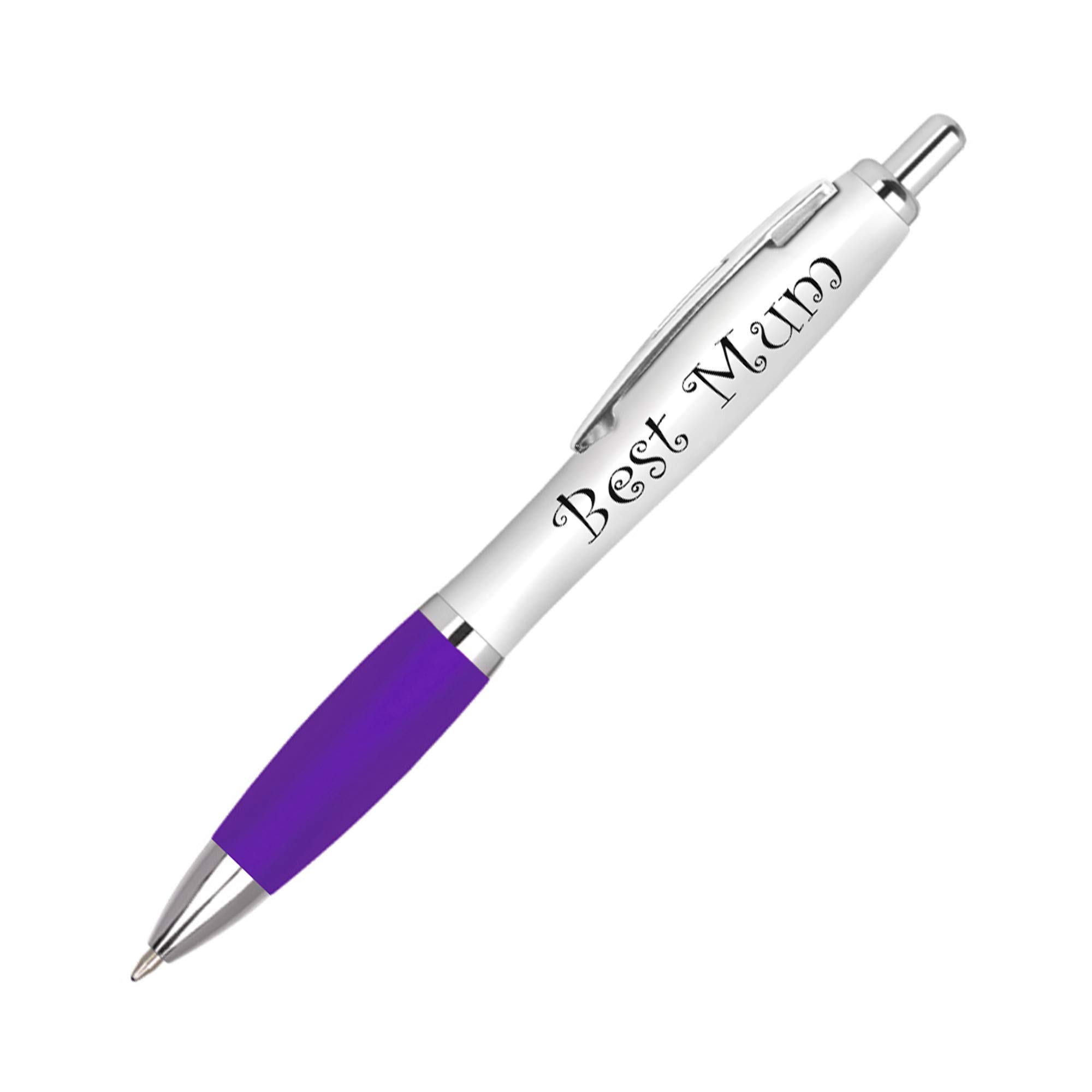 1 x Purple & White Best Mum Pen - Gift for Mother Mummy Mother's Day Birthday Christmas Stocking Filler Present #UV0004