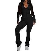 PINSV Women's 2 Piece Outfits Long Sleeve Zip Up Jacket Flare Pants Matching Tracksuit Set