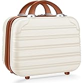 JZRTravel 14 inch Hard Shell Makeup Train Case Portable PC ABS Mini Suitcase for Organizer Cosmetics Makeup Brushes Toiletry Beige