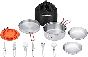 KingCamp Camping Cookware Mess Kit, Backpacking Cooking Set, Outdoor Camp Gear Accessories for Family Hiking Picnic Lightweight Cookware Sets