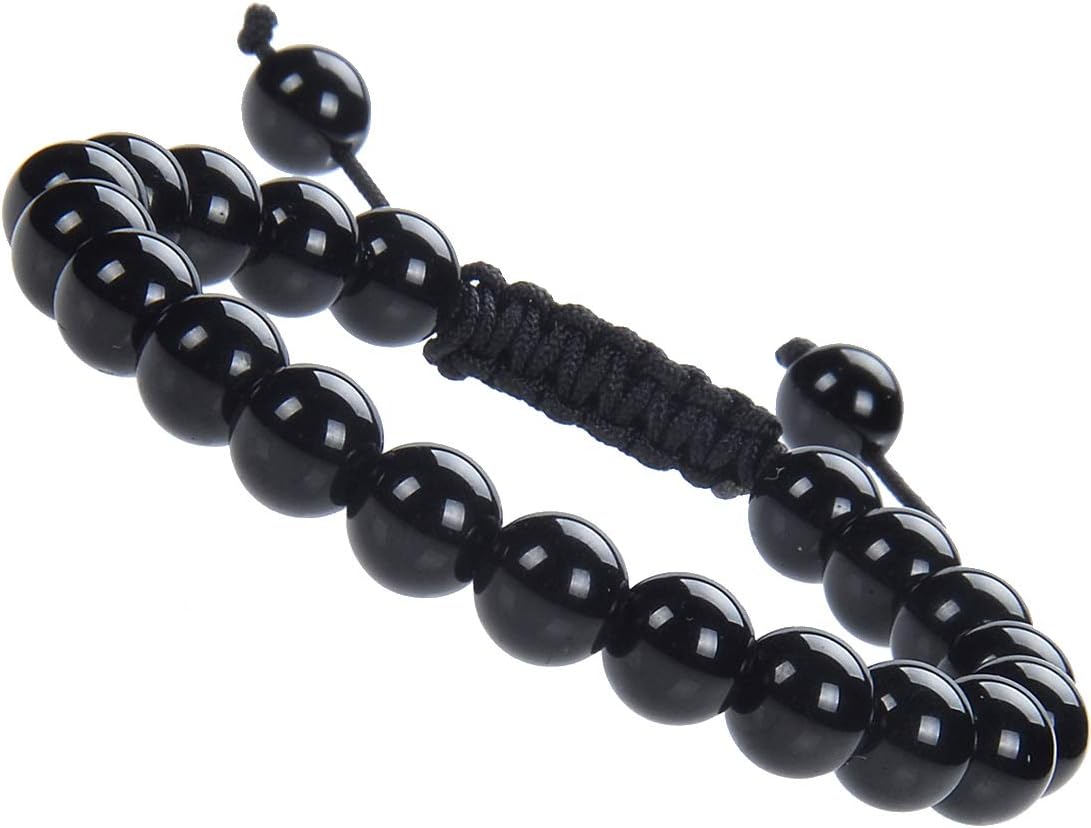 Massive Beads Real Black Tourmaline Yoga Healing Root Base Chakra Protection Bracelet Natural Gemstones Emotional Stailization (Black Tourmaline): Jewelry