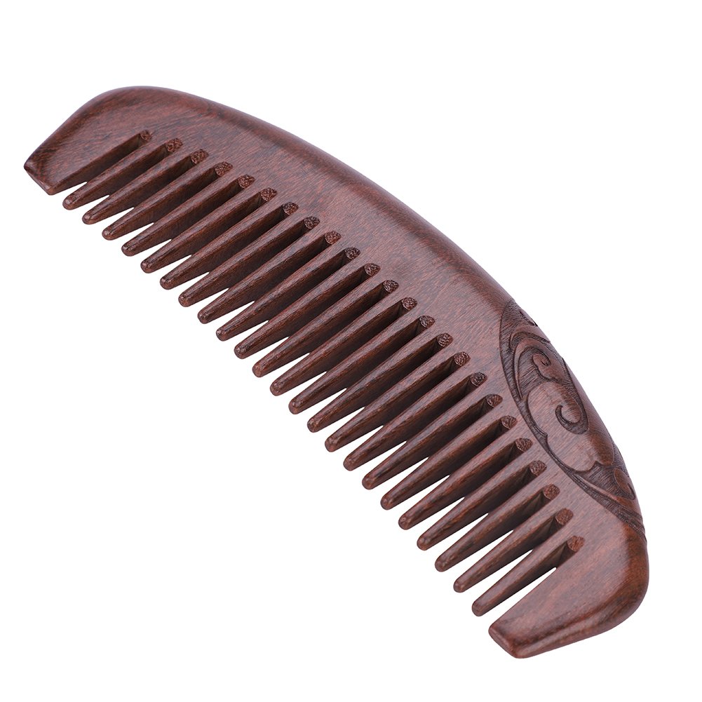 Wooden Comb Wide Medium Tooth Comb No Static Natural Sandalwood Comb Hairs Beard Comb Pocket Comb Half Moon Shape Double Carved For Women Men Hairs Grooming Detangling